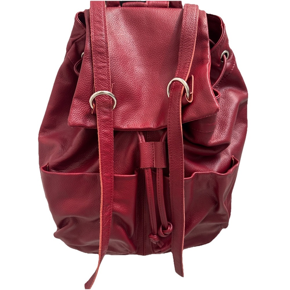 AmeriLeather Backpack Red Pebbled Soft Leather Drawstring Bag Purse Clean Boho